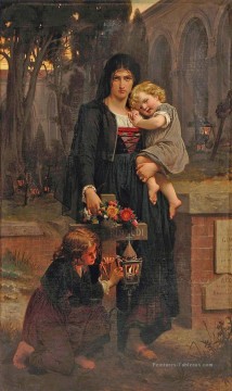  enfants - Mère avec ses deux enfants sur la tombe du père Classicisme académique Pierre Auguste Cot